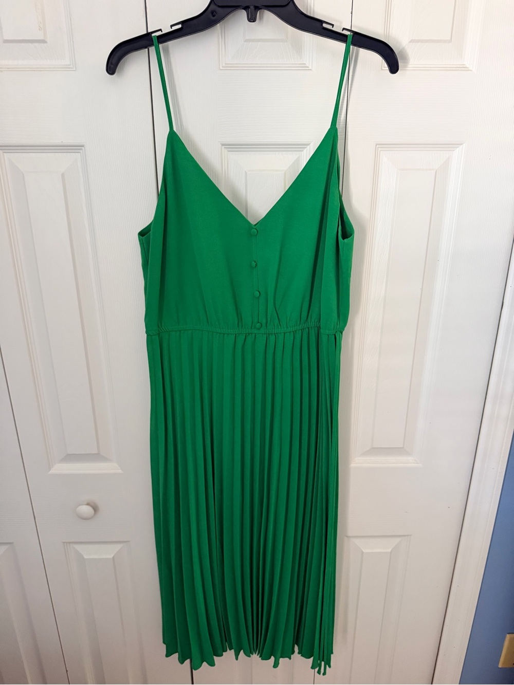 Green Pleated Midi Dress with Spaghetti Straps